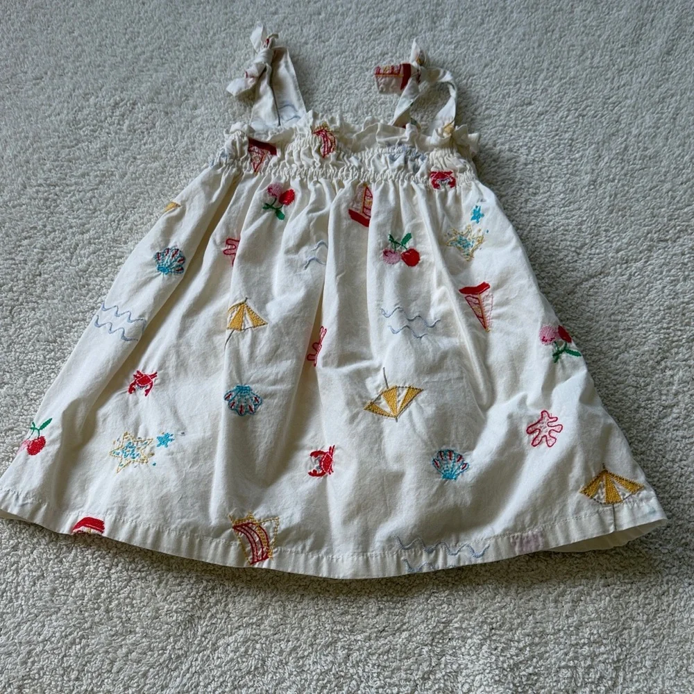 GAP Cream Sundress with Colorful Embroidery